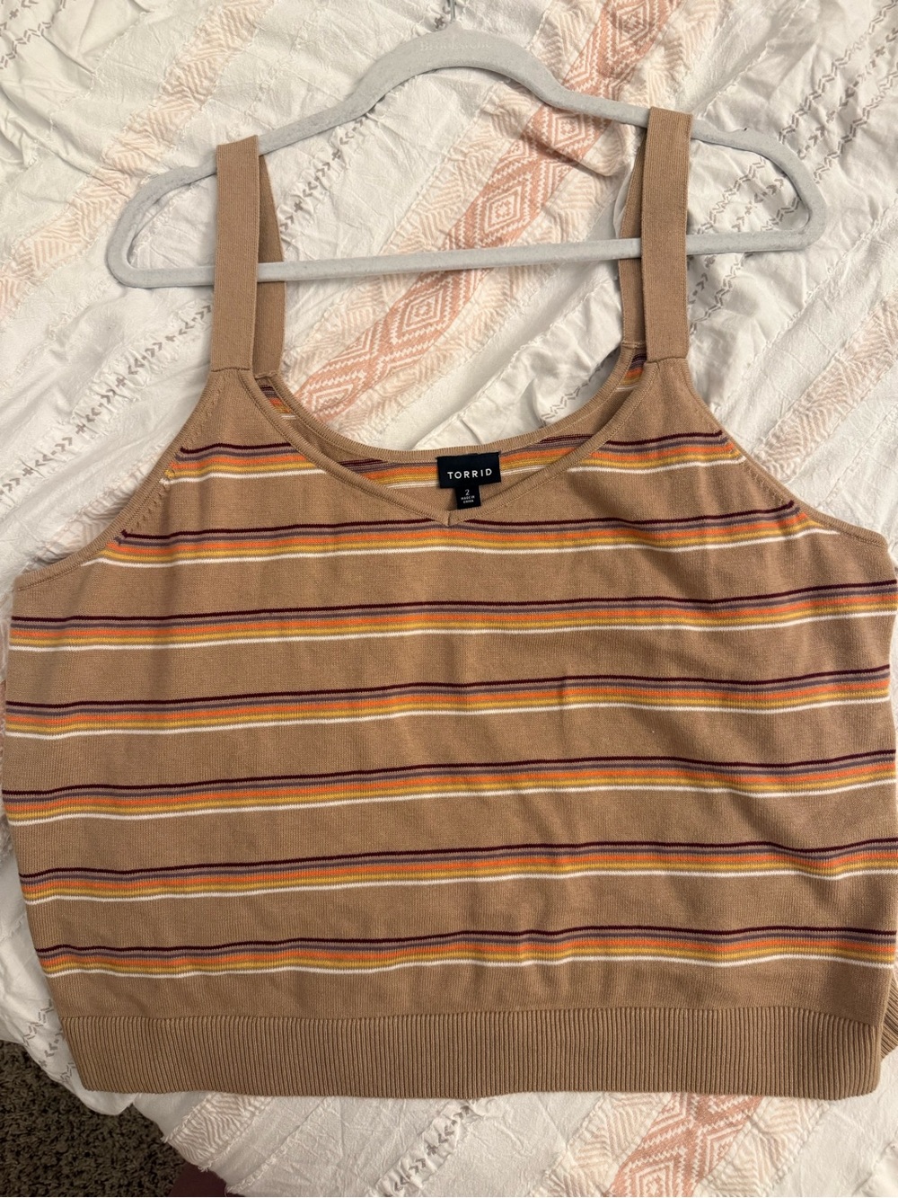 Torrid Tan Striped Ribbed Tank with Multicolor Lines